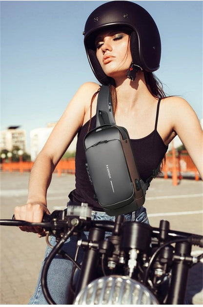 Bandolera antirrobo de piel con carga USB