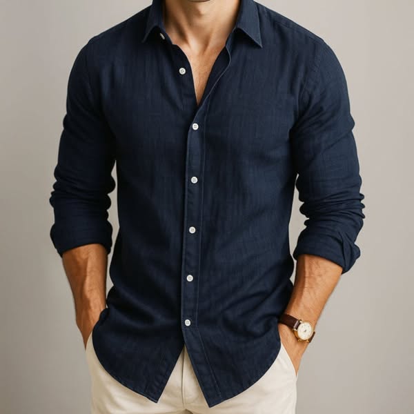 Camisa de Lino y Algodón para Hombre, Fresca y Ligera