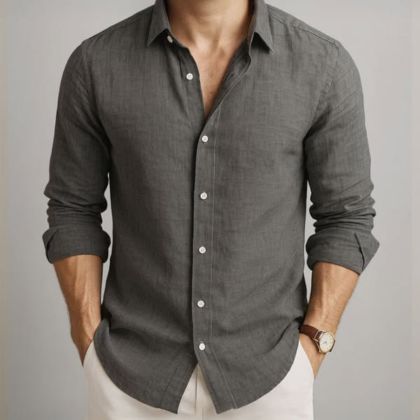 Camisa de Lino y Algodón para Hombre, Fresca y Ligera