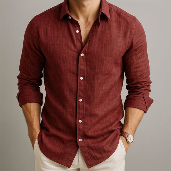 Camisa de Lino y Algodón para Hombre, Fresca y Ligera