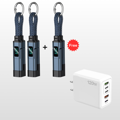 🔥OFERTA ESPECIAL 50% DE DESCUENTO🔥🔌 Cable de carga 4 en 1 con pantalla digital y llavero: carga rápida, resistente a las torceduras y compacto.