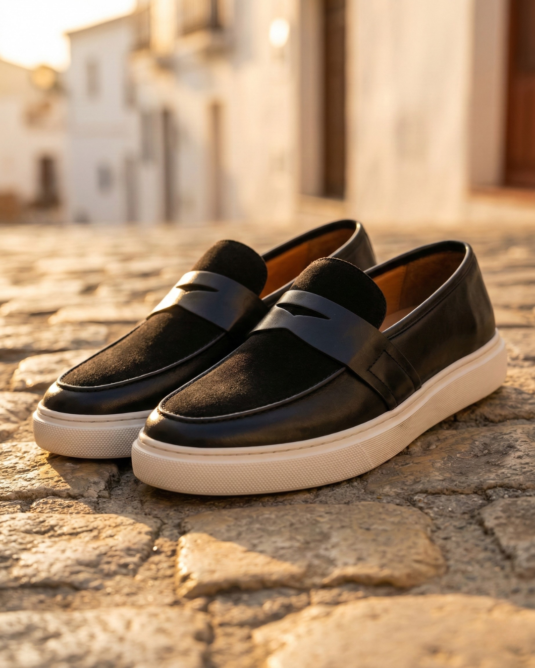 Mocasines de Ante y Piel para Hombre con Suela Crema – Burdeos o Negro
