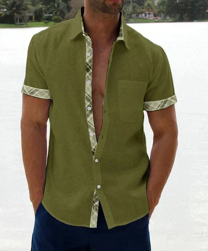 Camisa informal con botones y cuello a cuadros para hombre