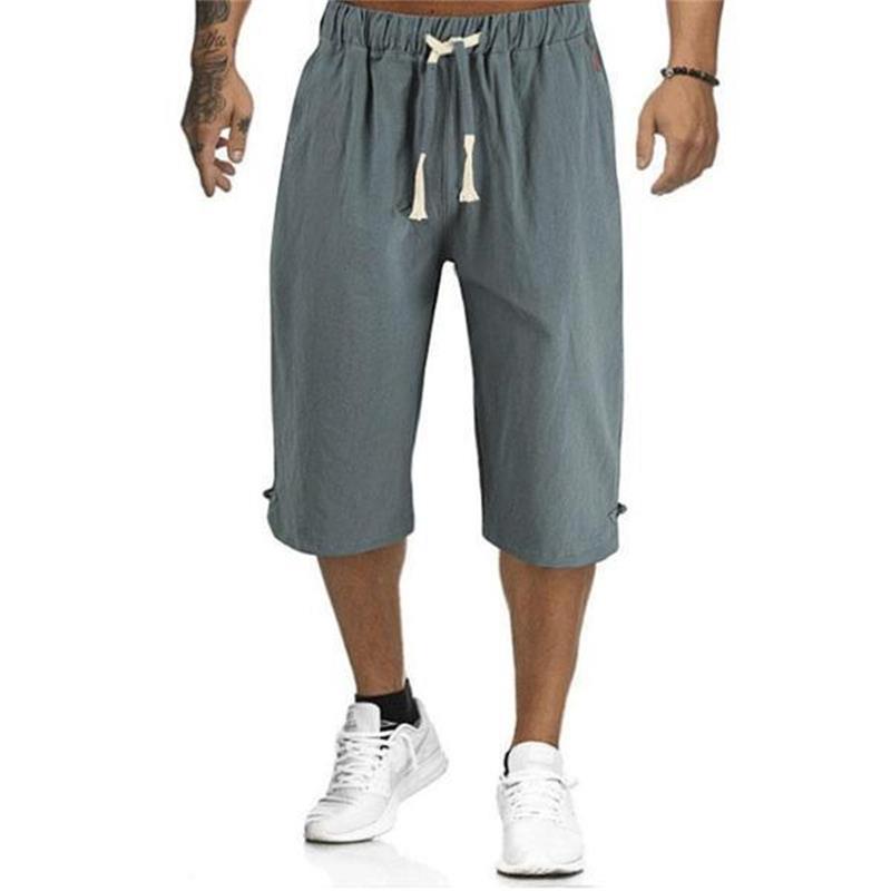 2023 Pantalón casual liso de algodón y lino para hombre