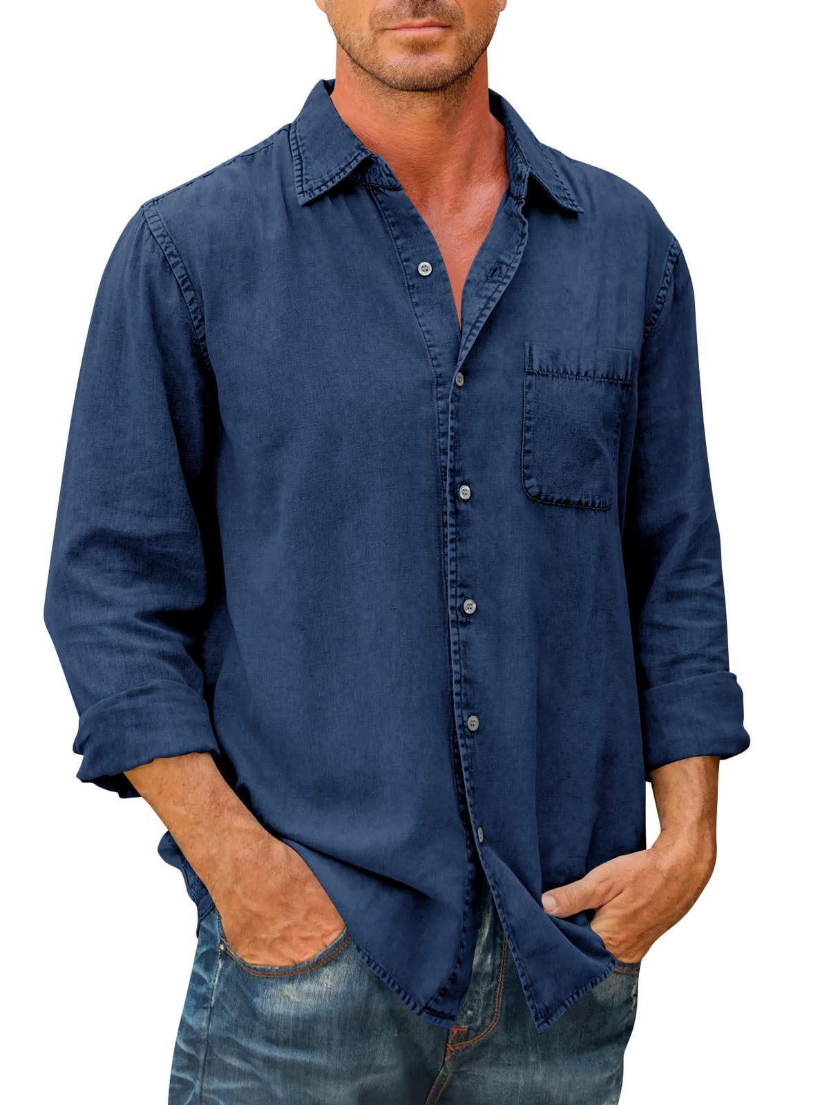 Camisa estilo vaquero para hombre 【Manga larga】En Rebajas, Tops de Mezclilla, Mezclilla de Hombre