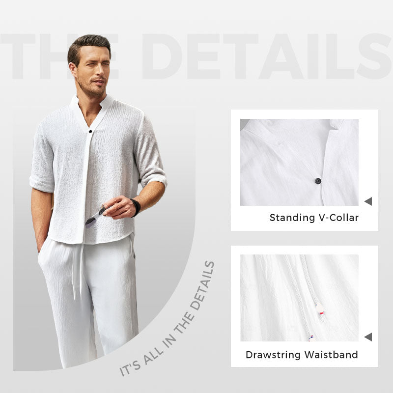 🌿Alta calidad 🌿Máxima comodidad💧Conjunto de dos piezas de algodón para hombre: Top y pantalón