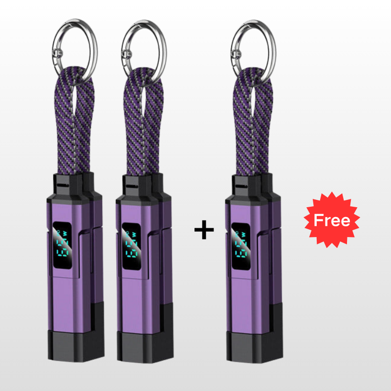 🔥OFERTA ESPECIAL 50% DE DESCUENTO🔥🔌 Cable de carga 4 en 1 con pantalla digital y llavero: carga rápida, resistente a las torceduras y compacto.
