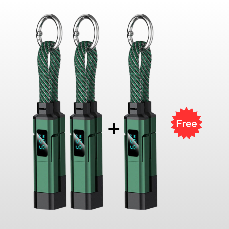 🔥OFERTA ESPECIAL 50% DE DESCUENTO🔥🔌 Cable de carga 4 en 1 con pantalla digital y llavero: carga rápida, resistente a las torceduras y compacto.