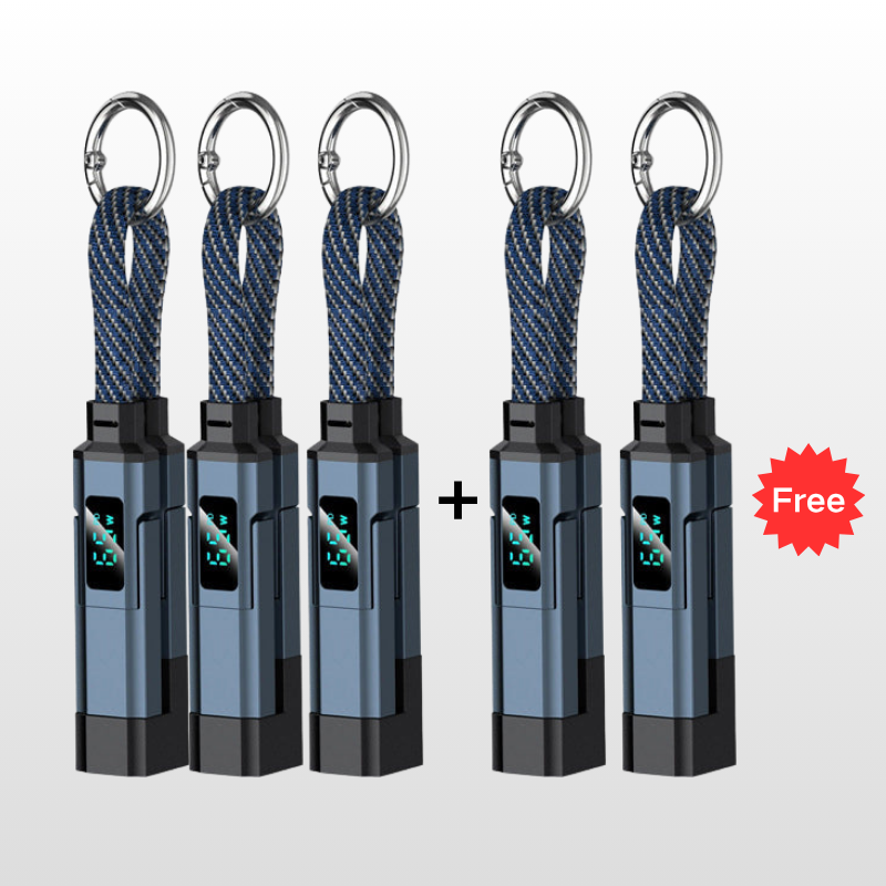🔥OFERTA ESPECIAL 50% DE DESCUENTO🔥🔌 Cable de carga 4 en 1 con pantalla digital y llavero: carga rápida, resistente a las torceduras y compacto.