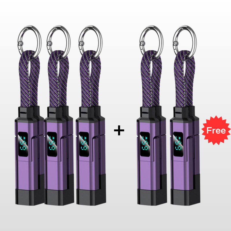 🔥OFERTA ESPECIAL 50% DE DESCUENTO🔥🔌 Cable de carga 4 en 1 con pantalla digital y llavero: carga rápida, resistente a las torceduras y compacto.