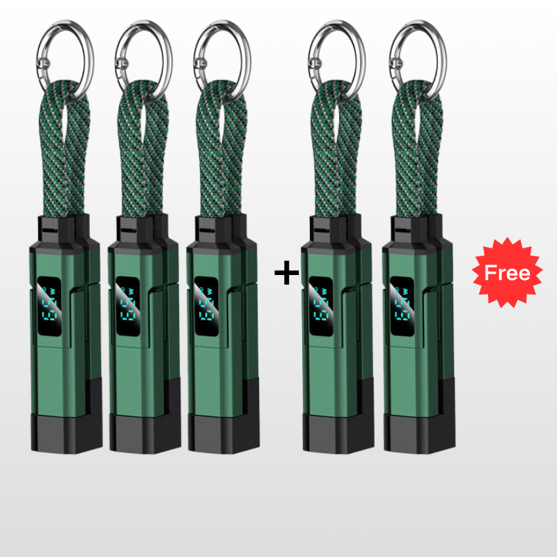 🔥OFERTA ESPECIAL 50% DE DESCUENTO🔥🔌 Cable de carga 4 en 1 con pantalla digital y llavero: carga rápida, resistente a las torceduras y compacto.