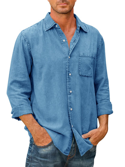 Camisa estilo vaquero para hombre 【Manga larga】En Rebajas, Tops de Mezclilla, Mezclilla de Hombre
