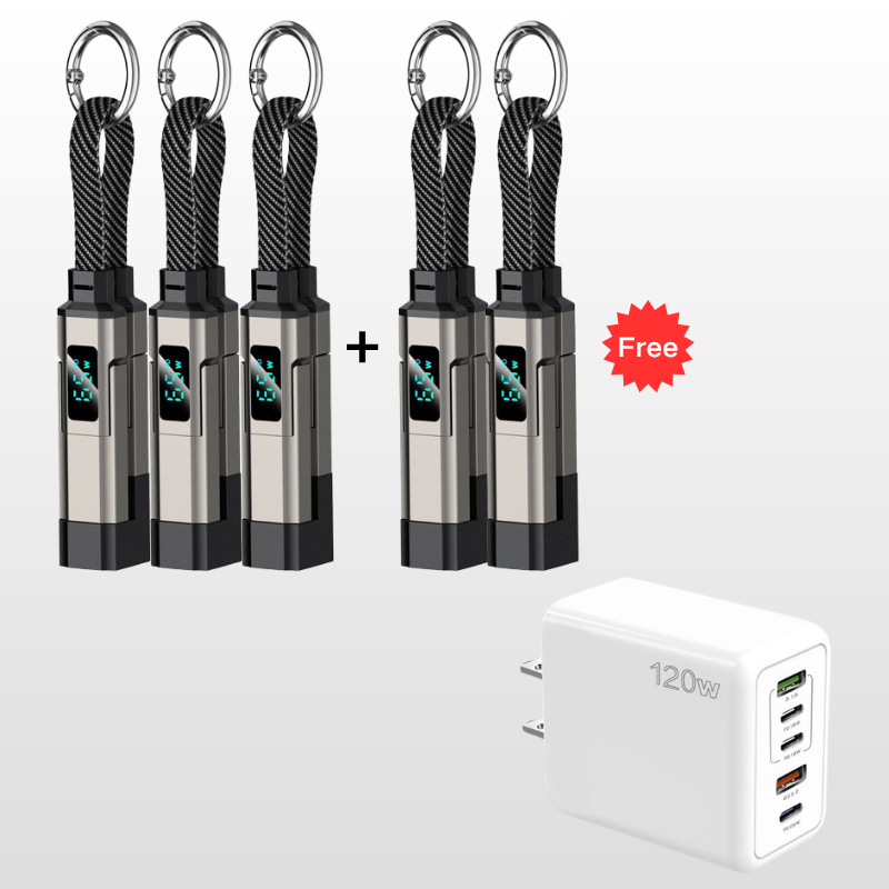 🔥OFERTA ESPECIAL 50% DE DESCUENTO🔥🔌 Cable de carga 4 en 1 con pantalla digital y llavero: carga rápida, resistente a las torceduras y compacto.