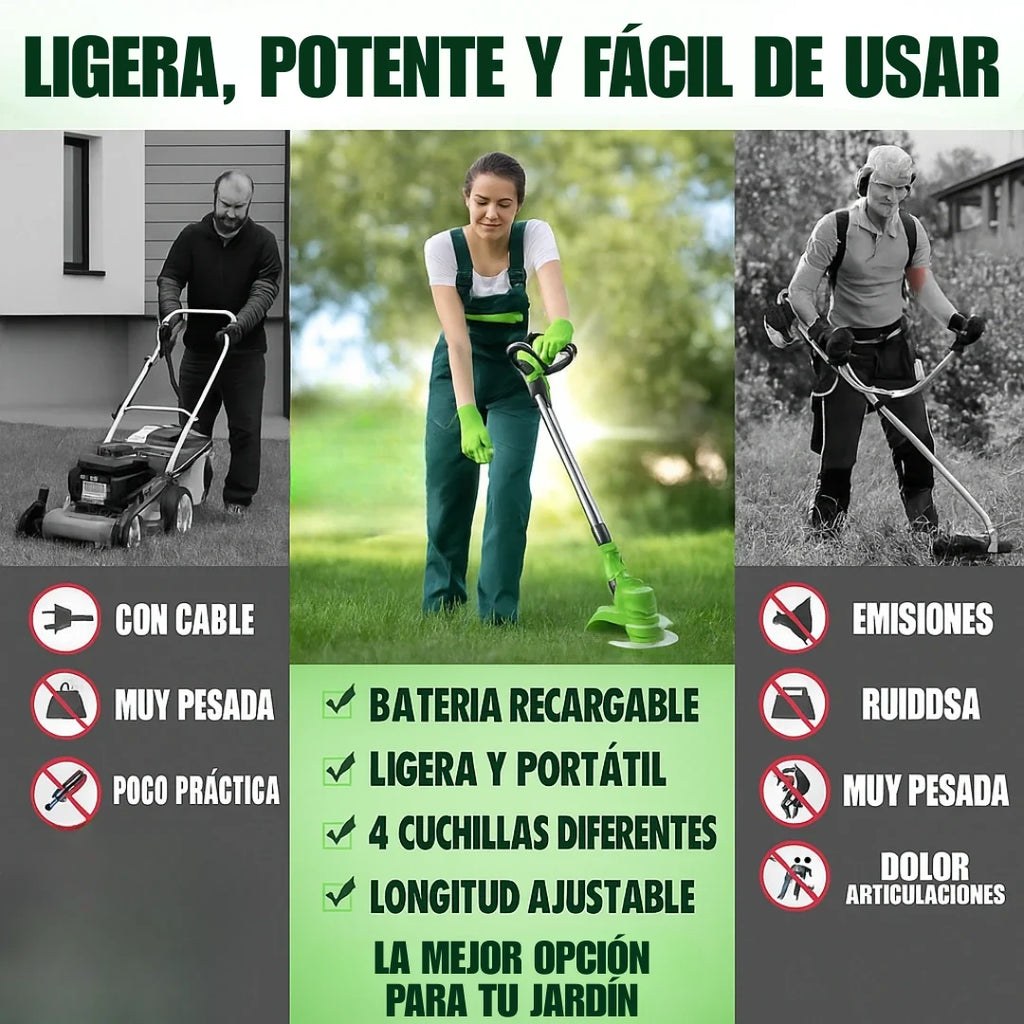 Cortadora de Pasto Inalámbrica Potente y Profesional (2 Baterías de Regalo + Accesorios🎁)