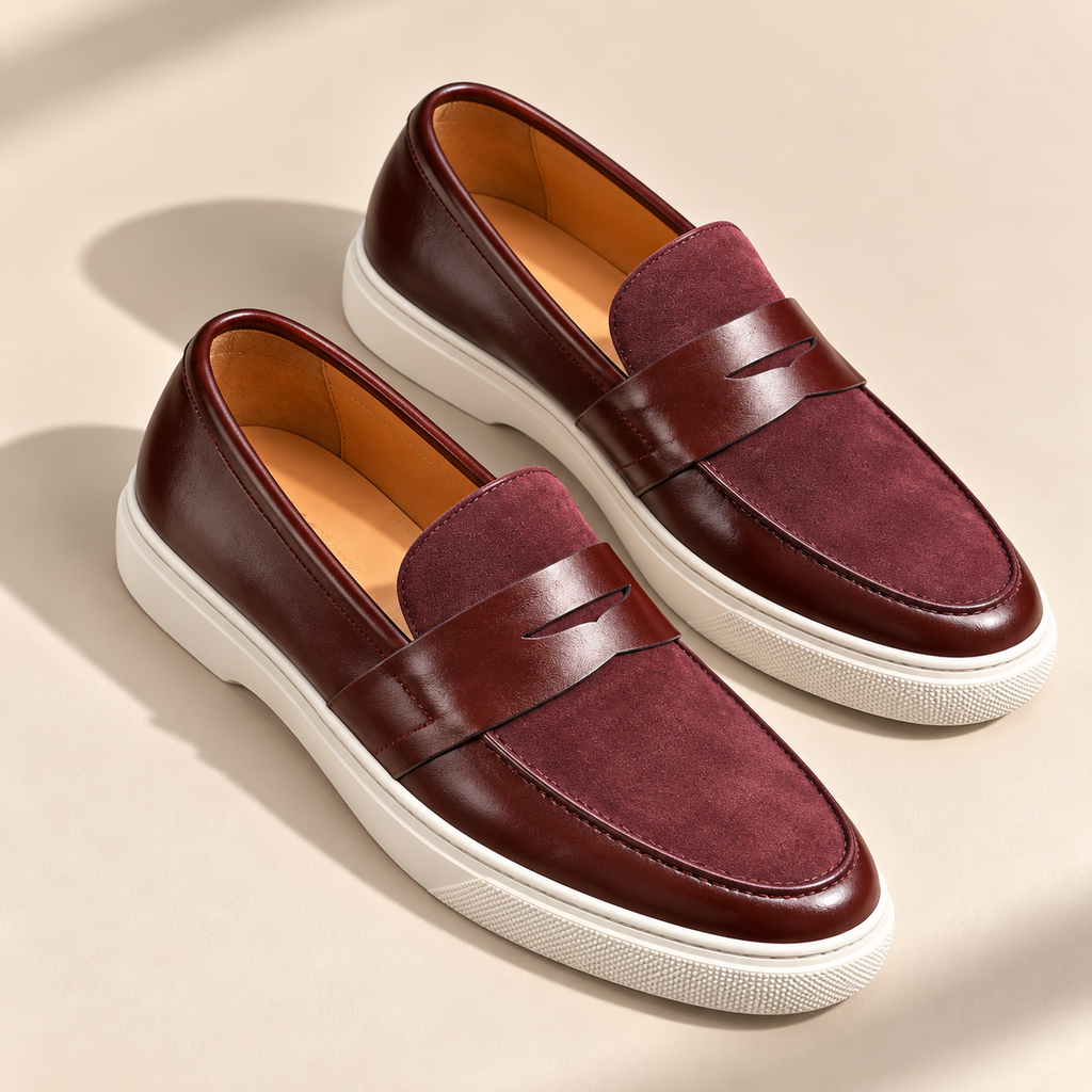 Mocasines de Ante y Piel para Hombre con Suela Crema – Burdeos o Negro