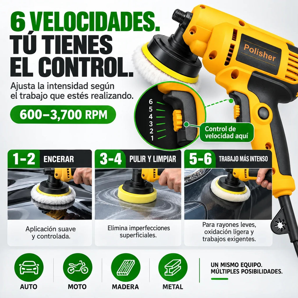 Pulidora para Auto 700W con 6 Velocidades y Accesorios