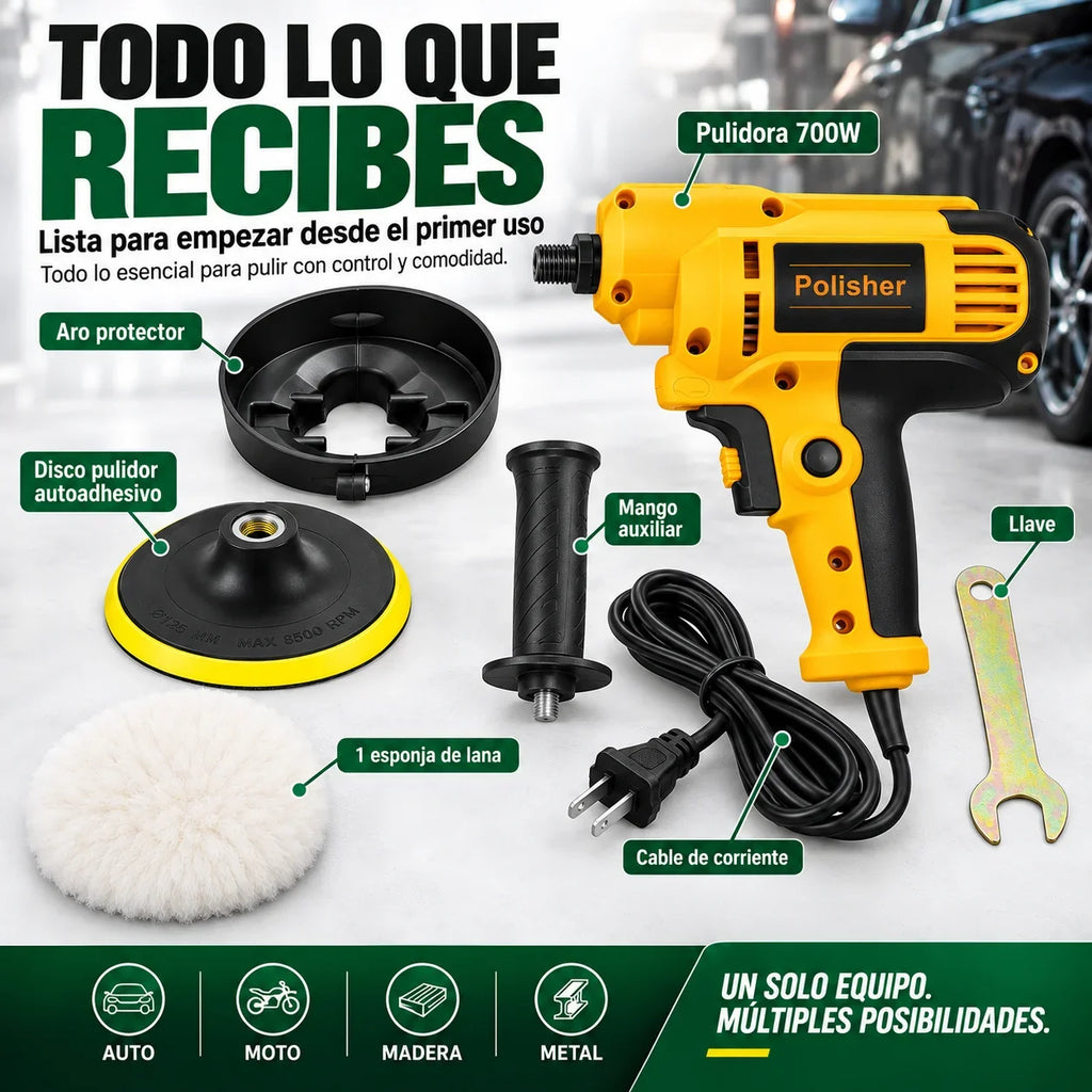 Pulidora para Auto 700W con 6 Velocidades y Accesorios