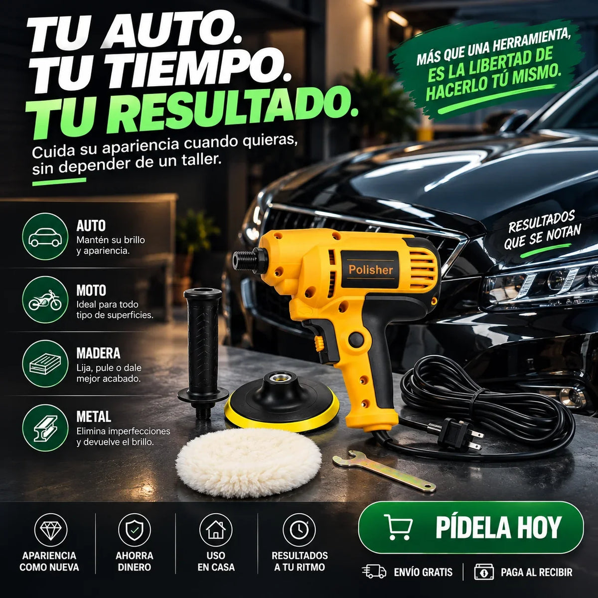 Pulidora para Auto 700W con 6 Velocidades y Accesorios