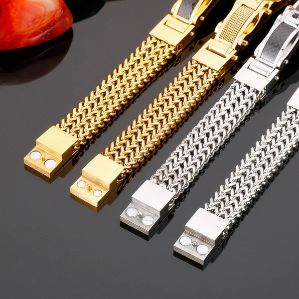 Brazalete de Acero para Hombre con Cierre Magnético – Dorado o Plateado