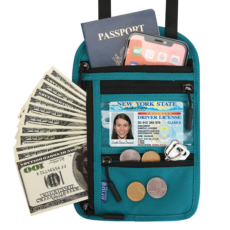 Bolsa de cuello para viajar con cartera de cuello con bloqueo RFID para pasaporte
