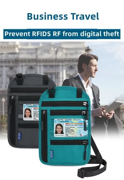 Bolsa de cuello para viajar con cartera de cuello con bloqueo RFID para pasaporte
