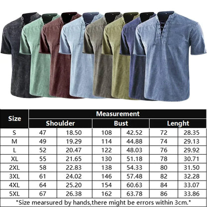 Camiseta gótica vintage de hombre con cuello en V y bolsillos de lino camiseta de manga corta holgada