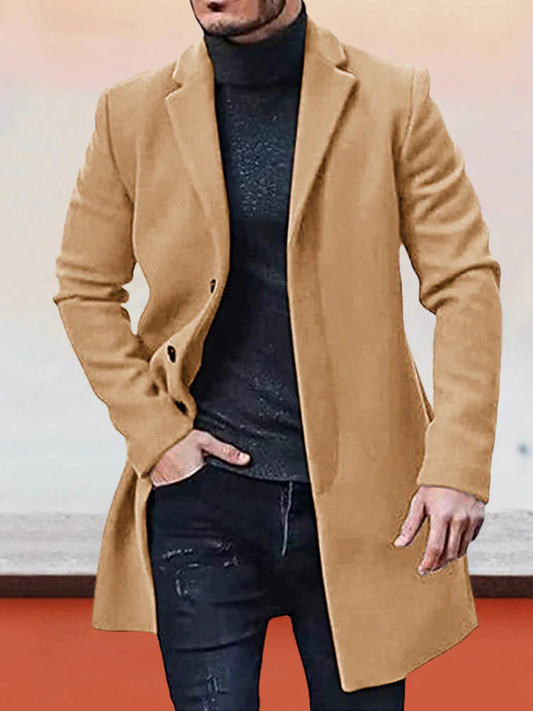 Abrigo Largo de Paño para Hombre con 3 Botones en color caqui