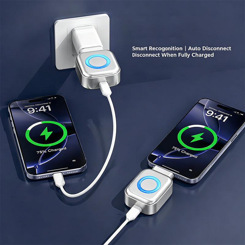 Adaptador USB-C con apagado automático cargando de noche