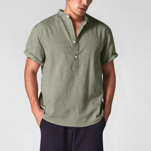 Camisas de hombre de manga corta de lino y algodón de verano (compre 2 envío gratis)