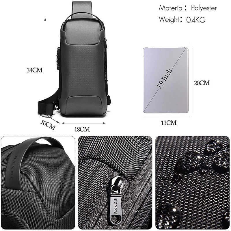 Bandolera Antirrobo para Hombre con Candado y Puerto USB - vista 5