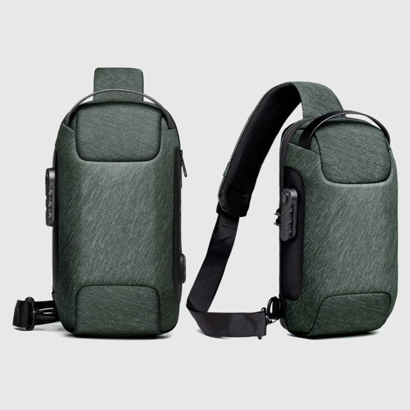 Bandolera Antirrobo para Hombre con Candado y Puerto USB en color verde militar