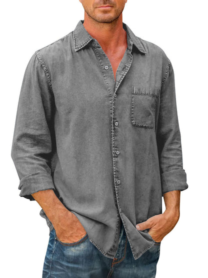 Camisa estilo vaquero para hombre 【Manga larga】En Rebajas, Tops de Mezclilla, Mezclilla de Hombre