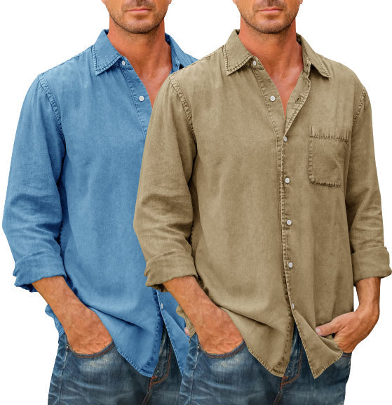 Camisa estilo vaquero para hombre 【Manga larga】En Rebajas, Tops de Mezclilla, Mezclilla de Hombre