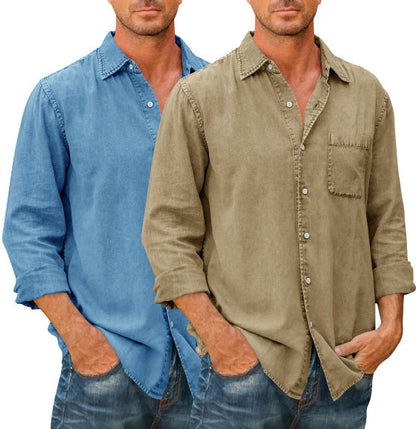 Camisa estilo vaquero para hombre 【Manga larga】En Rebajas, Tops de Mezclilla, Mezclilla de Hombre
