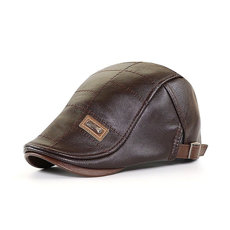 Boina de Cuero para Hombre Estilo Vintage en color marrón oscuro