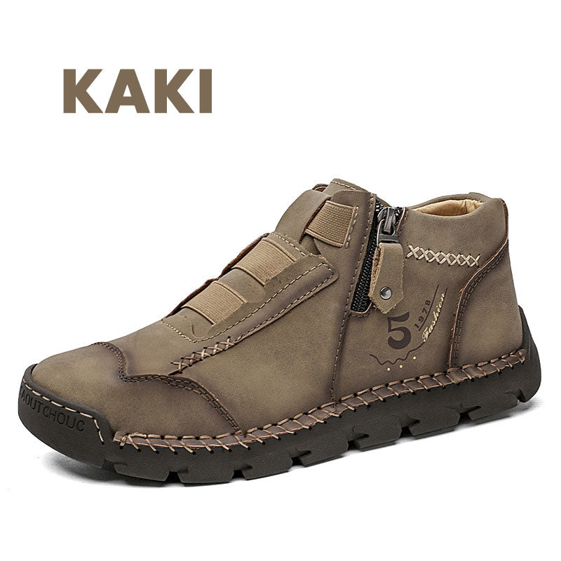 Botines Casuales de Piel para Hombre con Cierre en color caqui