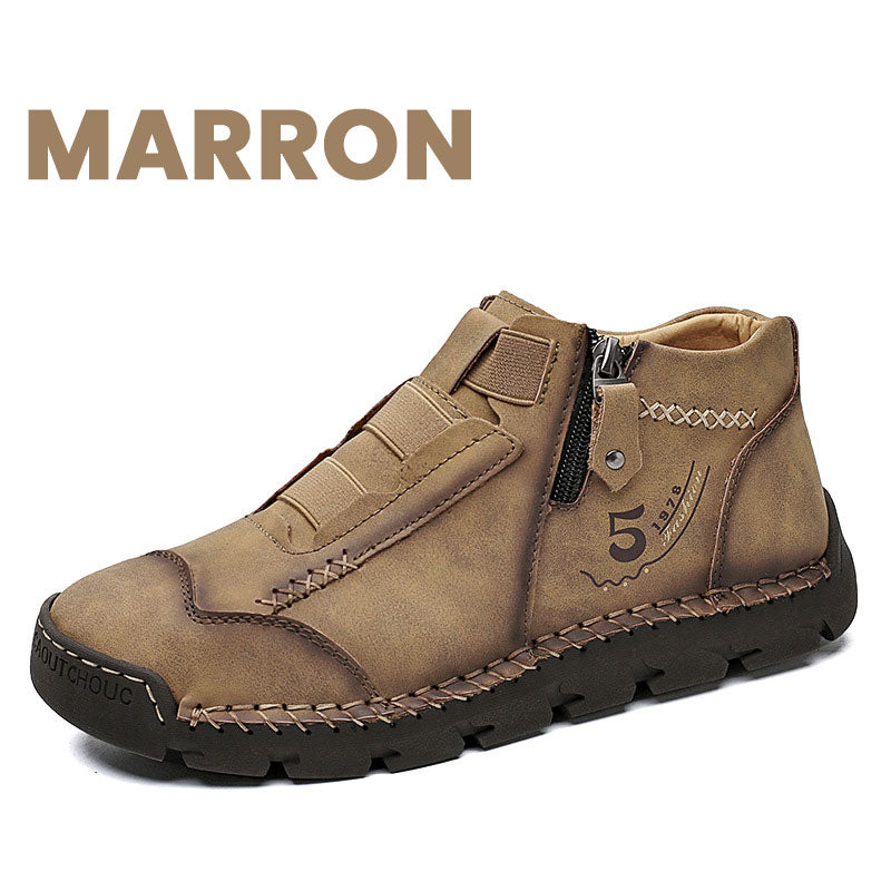 Botines Casuales de Piel para Hombre con Cierre en color marrón