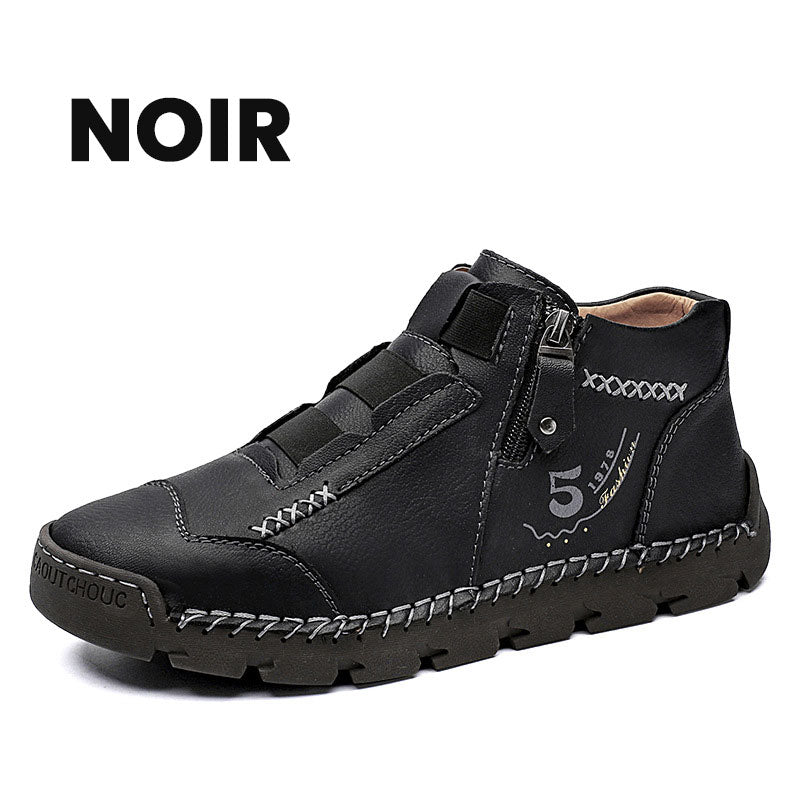 Botines Casuales de Piel para Hombre con Cierre en color negro