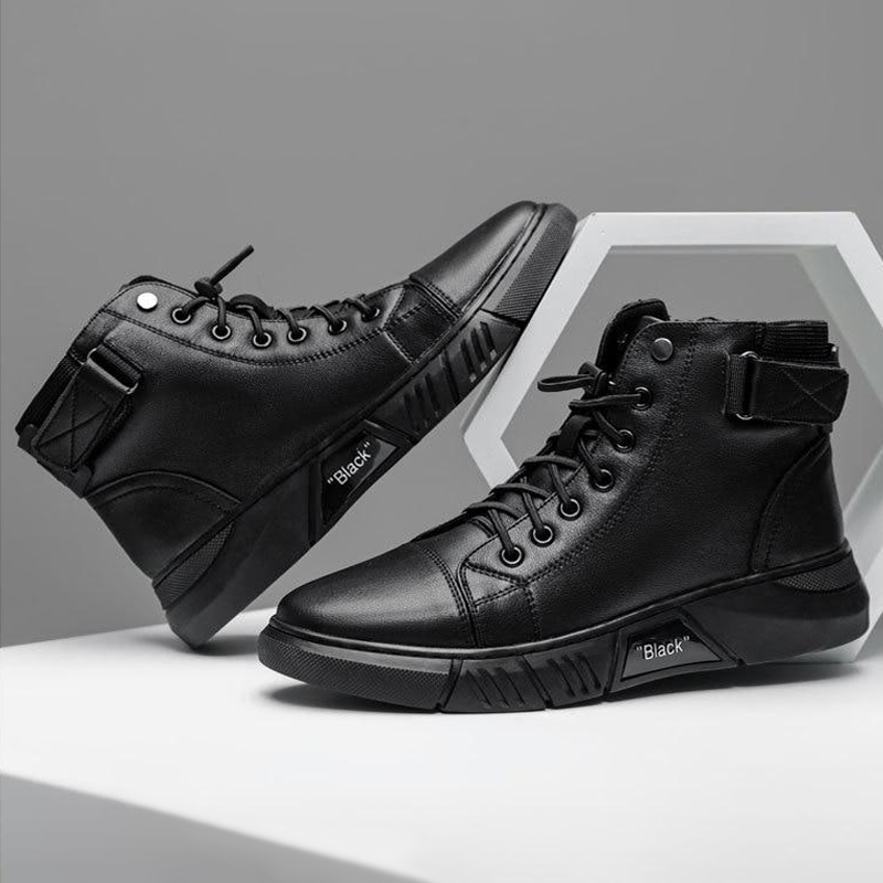 Botines de Piel Negros para Hombre con Cierre y Correa - vista 2