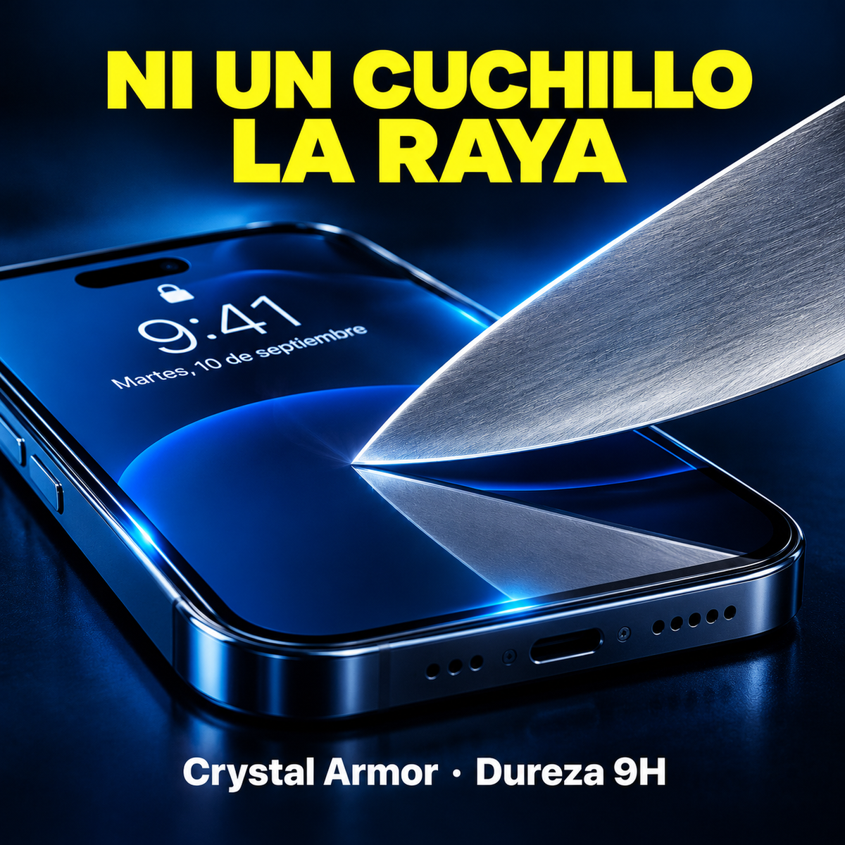 Crystal Armor resiste un cuchillo sin rayarse