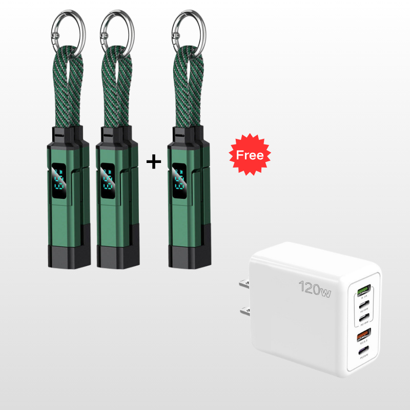 Cable de carga 4 en 1 llavero con cargador de pared