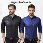 Camisa Antiarrugas para Hombre Manga Larga Paquetes de 1 a 4 en color azul marino + negra