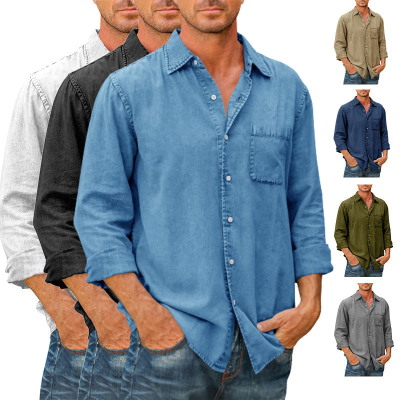 Camisa Casual Manga Larga para Hombre con Bolsillo en color azul marino