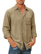 Camisa Casual Manga Larga para Hombre con Bolsillo en color caqui