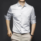 Camisa Clásica Antiarrugas para Hombre Manga Larga Hasta 6XL en color blanco