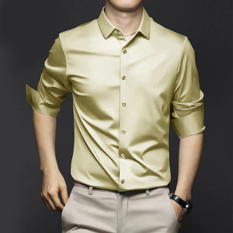 Camisa Clásica Antiarrugas para Hombre Manga Larga Hasta 6XL en color caqui