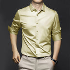 Camisa Clásica Antiarrugas para Hombre Manga Larga Hasta 6XL en color caqui
