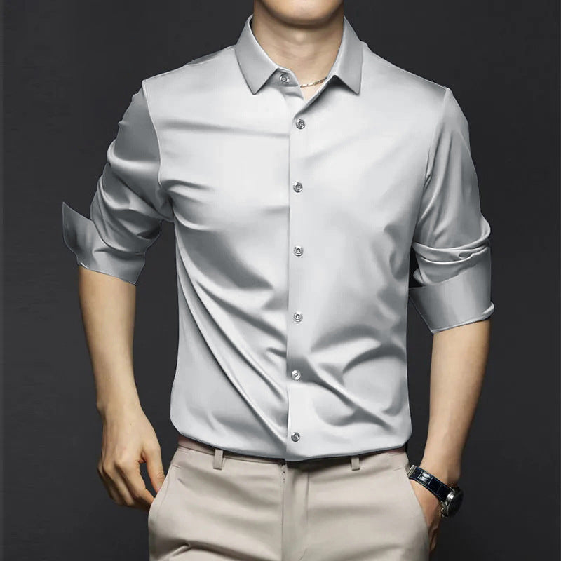 Camisa Clásica Antiarrugas para Hombre Manga Larga Hasta 6XL en color gris claro