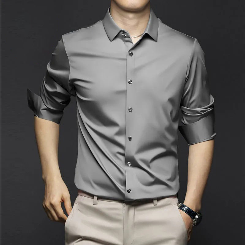 Camisa Clásica Antiarrugas para Hombre Manga Larga Hasta 6XL en color gris oscuro