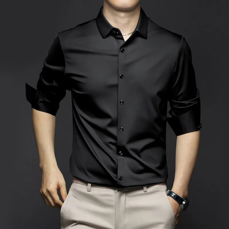 Camisa Clásica Antiarrugas para Hombre Manga Larga Hasta 6XL en color negro